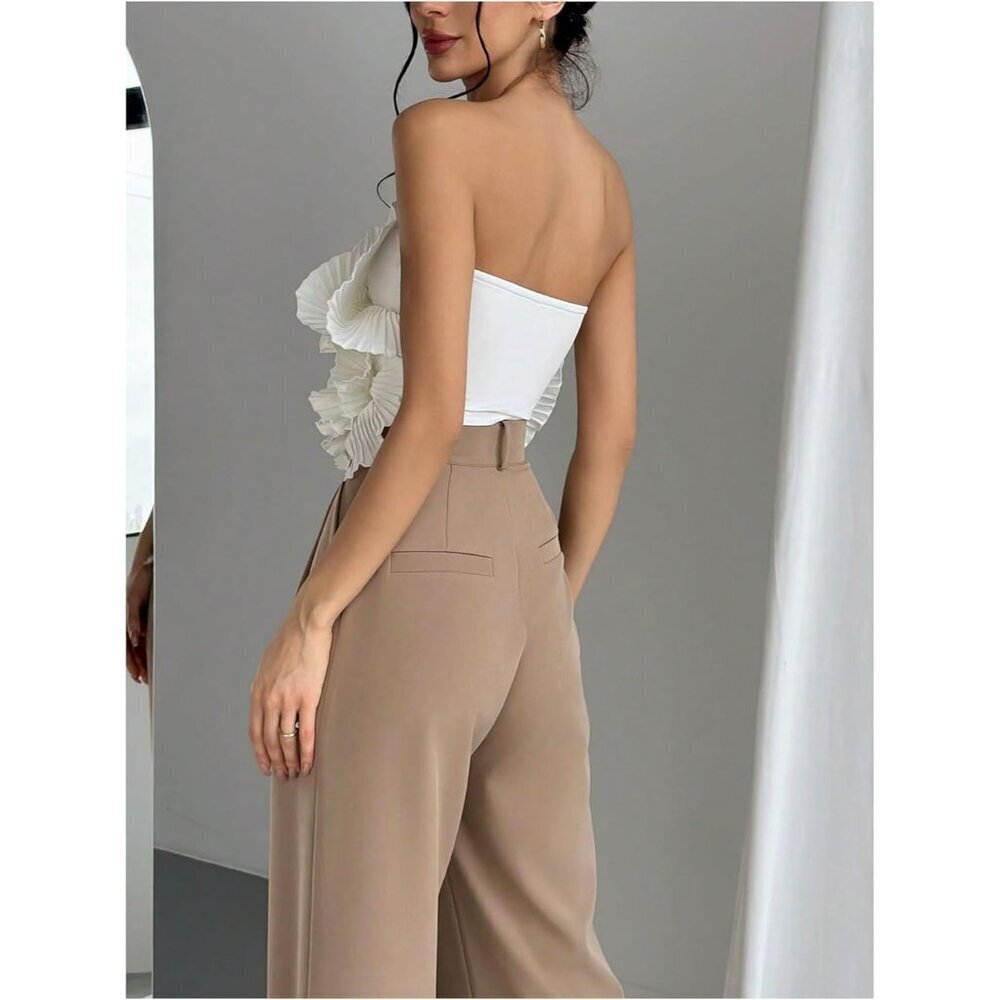 Women’s 3D Flower Strapless Bandeau Top Sleeveless Crop Slim Fit - Picture 2 of 6